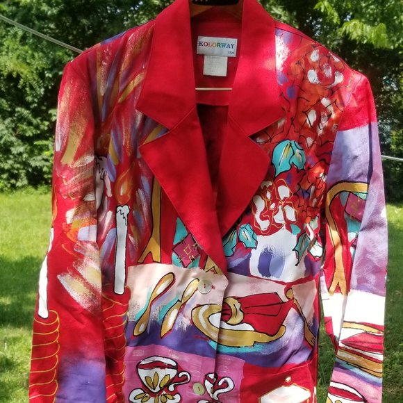 VINTAGE KOLORWAY RED HAND PAINTED BLAZER small - Picture 1 of 2